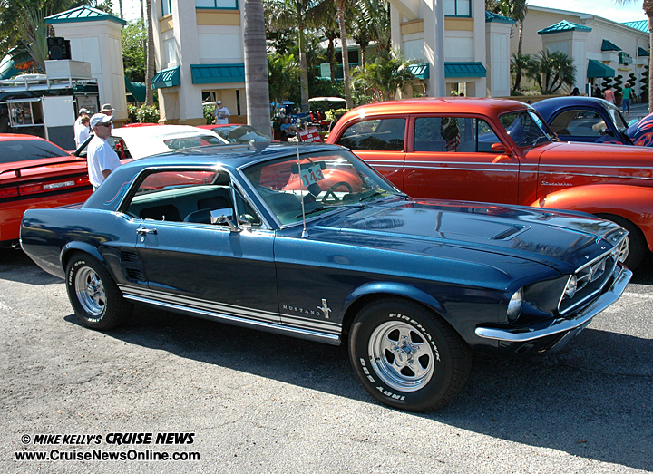 This 1967 Mustang is metallic blue with a set of Cragar 5star mags 