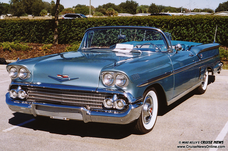 The Silver Blue paint on this 1958 Chevy Impala convertible was a one year 