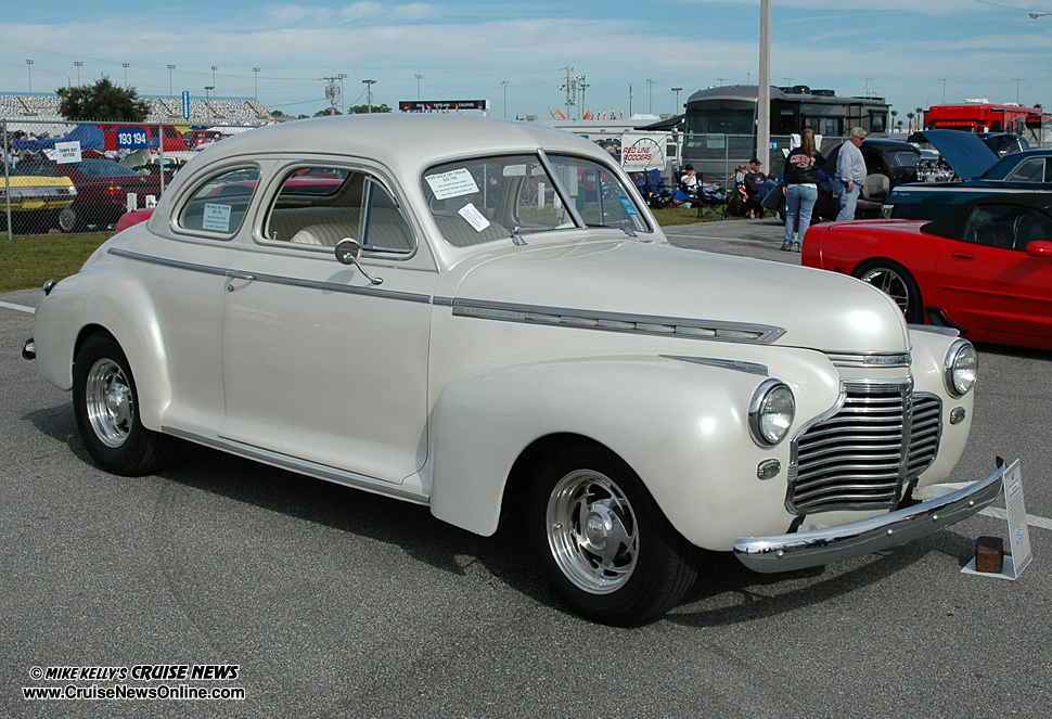 Their 1941 Chevy Deluxe Coupe is painted Cadillac pearl white 